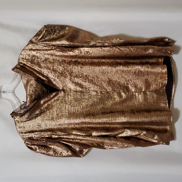 Future Collective Women's Puff Shoulder Long Sleeve Mock Neck Blouse Copper - Picture 15 of 16